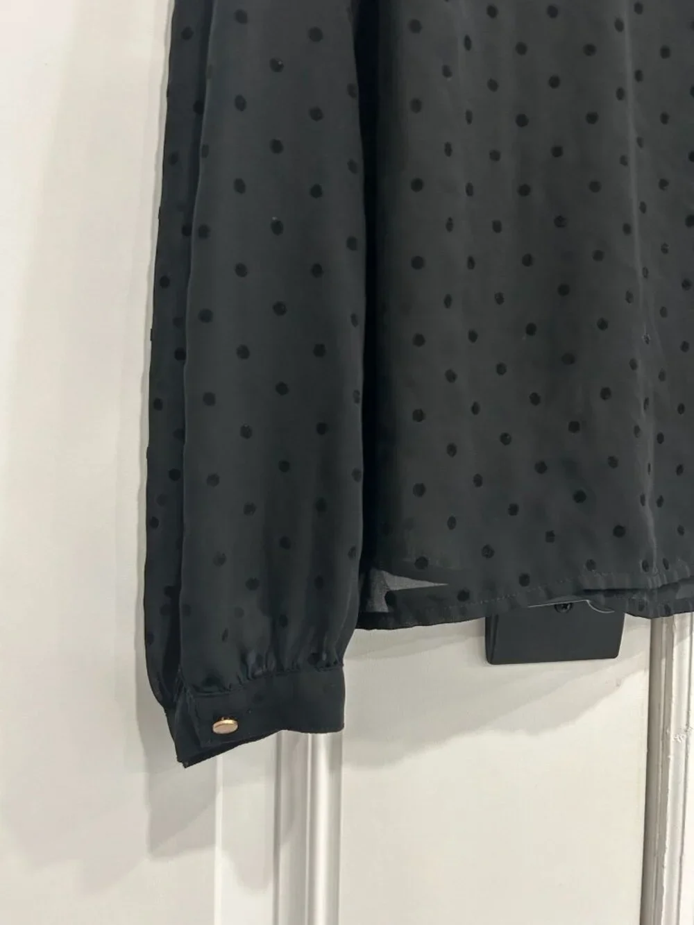 A New Day Large Black Sheer Polka Dot V-Neck Blouse Romanticcore Retro